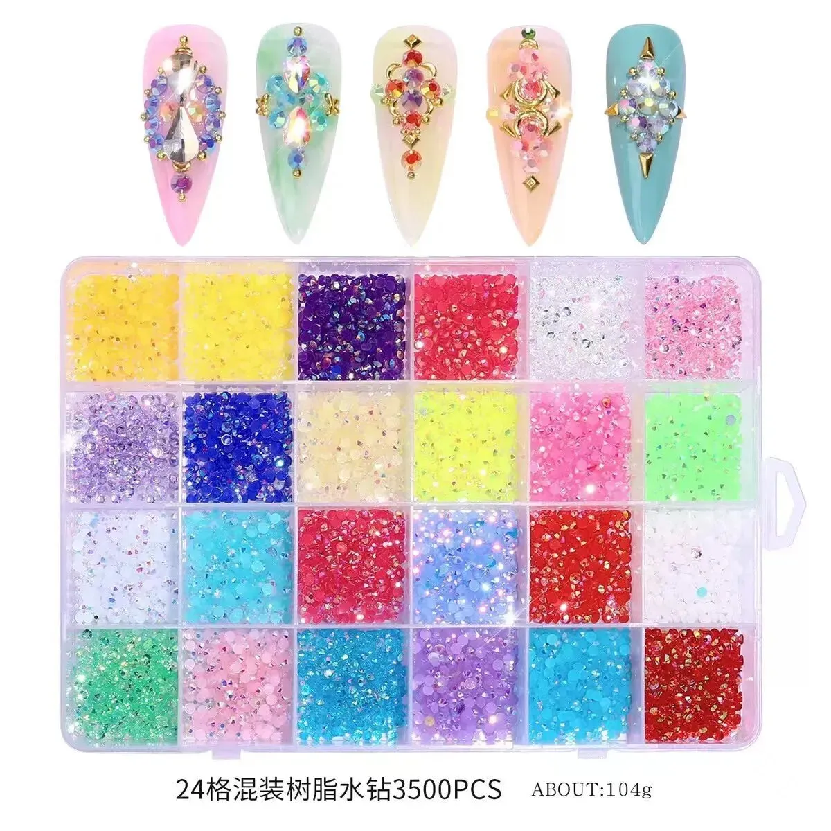 3500 Pcs Round Resin Glitter Rhinestones for Diy 3d Nail Art Flat Bottom Colourful Decoration Accessories