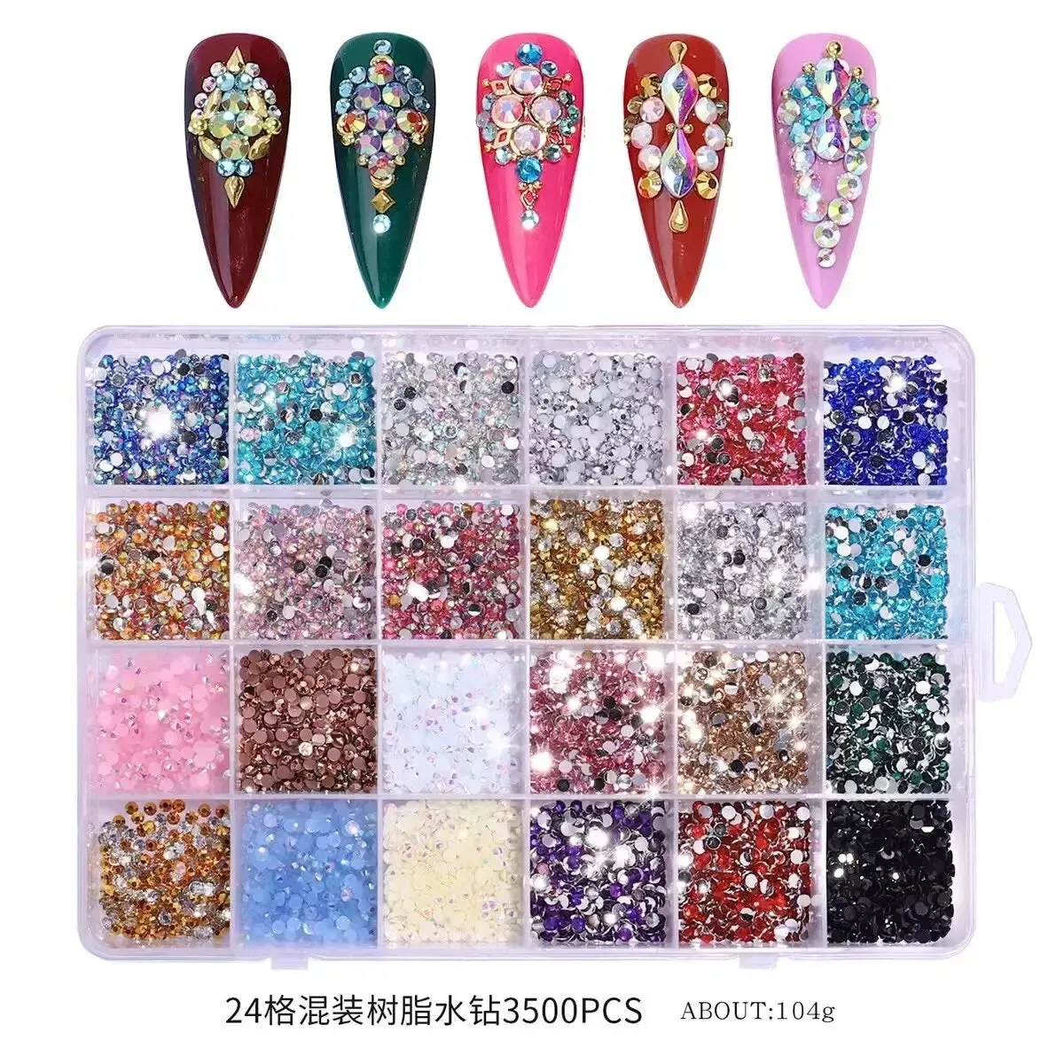 3500 Pcs Round Resin Glitter Rhinestones for Diy 3d Nail Art Flat Bottom Colourful Decoration Accessories