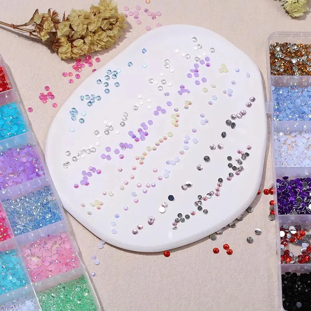 3500 Pcs Round Resin Glitter Rhinestones for Diy 3d Nail Art Flat Bottom Colourful Decoration Accessories