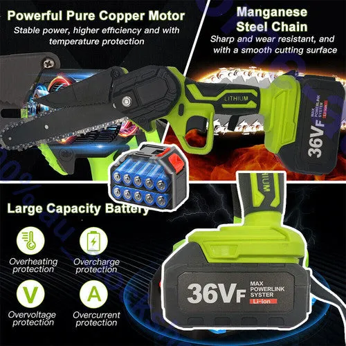 36V 3000W Mini Cordless Chainsaw | 2X Battery-Powered Wood Cutter | Rechargeable
