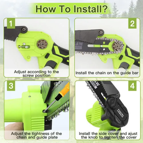 36V 3000W Mini Cordless Chainsaw | 2X Battery-Powered Wood Cutter | Rechargeable