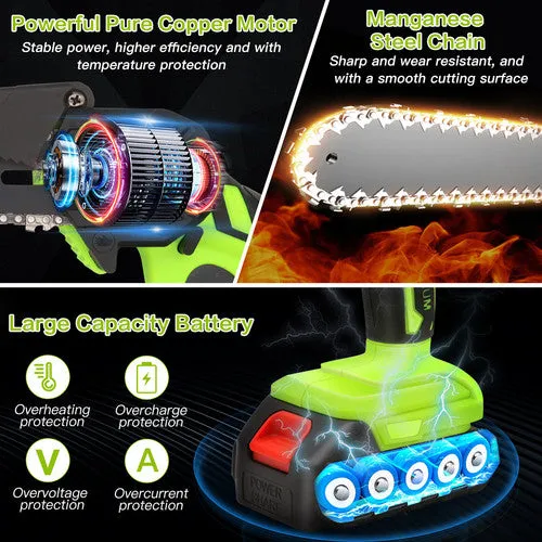 36V 3000W Mini Cordless Chainsaw | 2X Battery-Powered Wood Cutter | Rechargeable