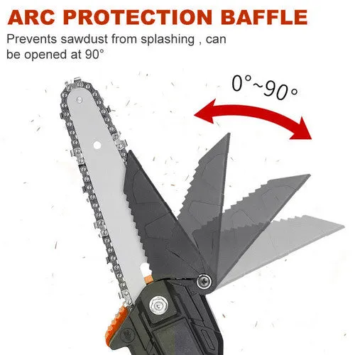 6" Mini Orange Cordless Electric Chainsaw | 2X Battery-Powered Wood Cutter | Rechargeable