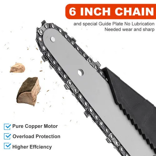 6" Mini Orange Cordless Electric Chainsaw | 2X Battery-Powered Wood Cutter | Rechargeable