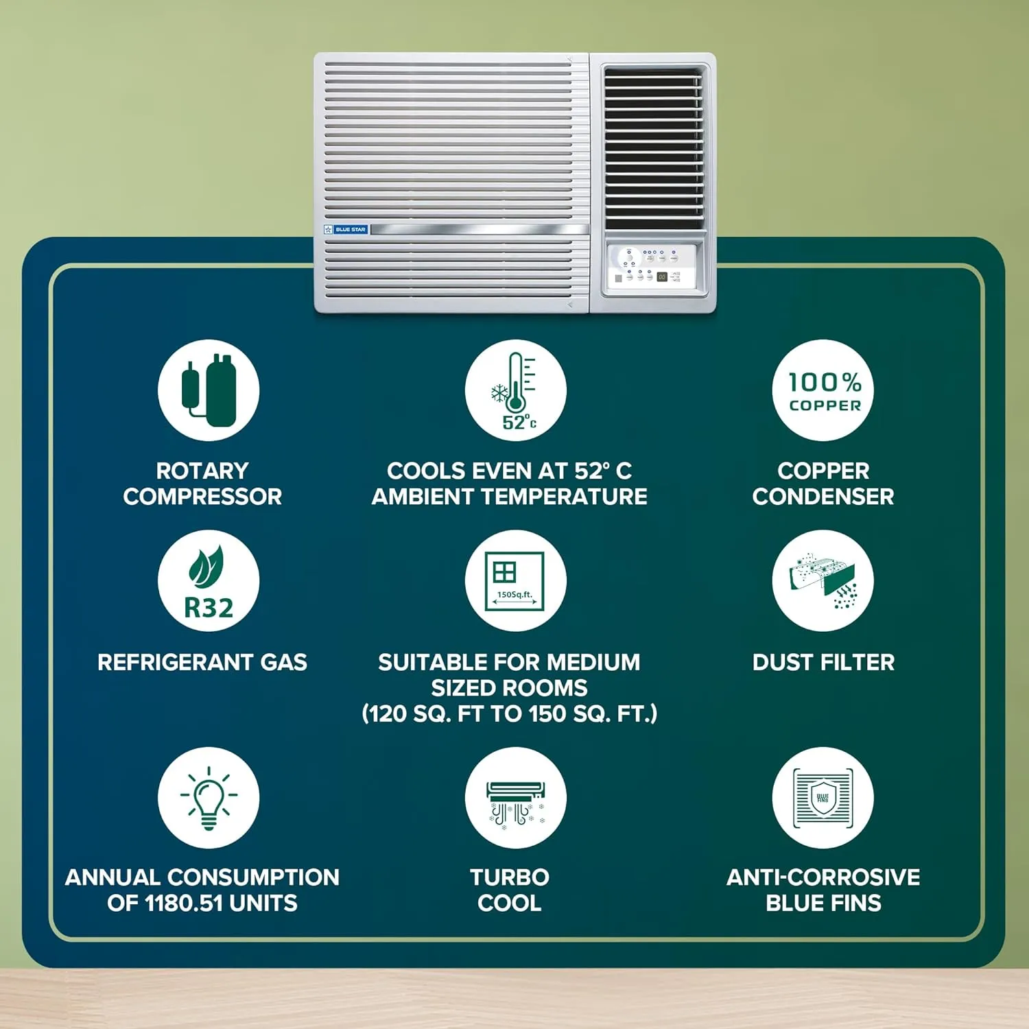 Blue Star WFD318L 1.5 Ton 3 Star Fixed Speed Window AC