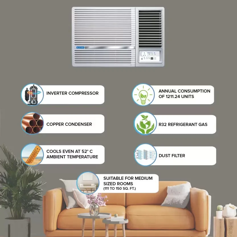 Blue Star WIB518LN  Model 1.5 Ton 5 Star Window Inverter AC - White  ( Copper Condenser)
