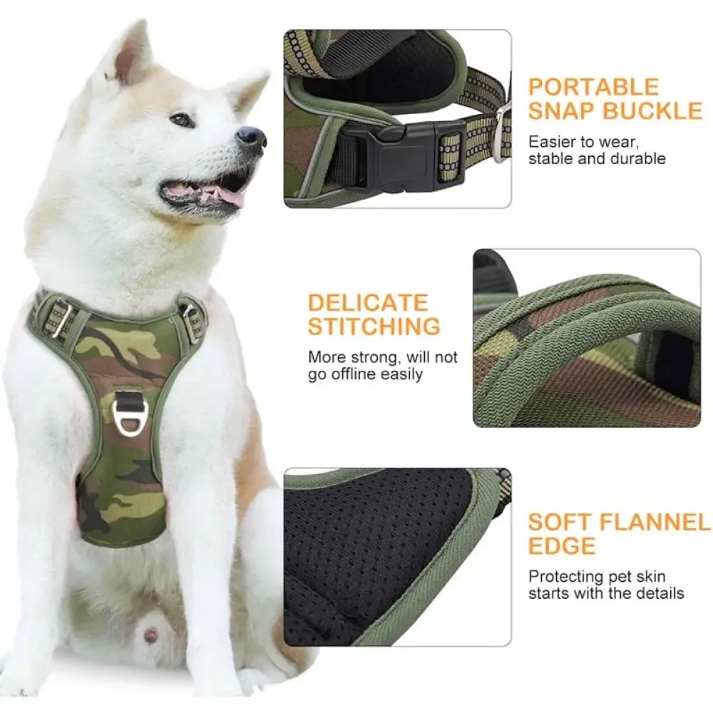 Durable Heavy Duty Camouflage Reflective no Pull Pet Harness Vest for Large, Medium Dogs