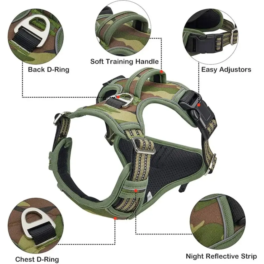 Durable Heavy Duty Camouflage Reflective no Pull Pet Harness Vest for Large, Medium Dogs