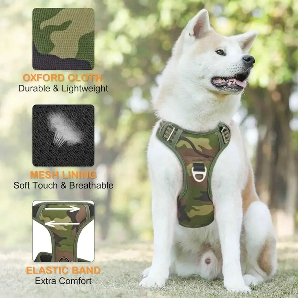 Durable Heavy Duty Camouflage Reflective no Pull Pet Harness Vest for Large, Medium Dogs