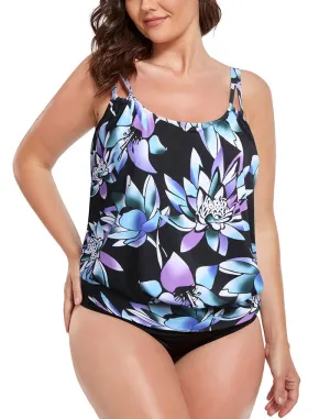 FULLFITALL - Multicolored Lotus Strap Blouson Tankini Top