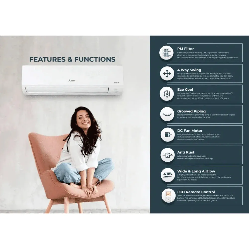 Mitsubishi MS-AJZ13VF-DA1, 1.0 ton 2 Star Non-Inverter Split Air Conditioner