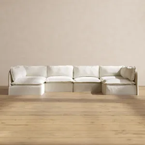 Modular Washable 6-Seater Open-Ends U-Sectional in Eggshell | Deluxe  Seat | Cloud Pillow