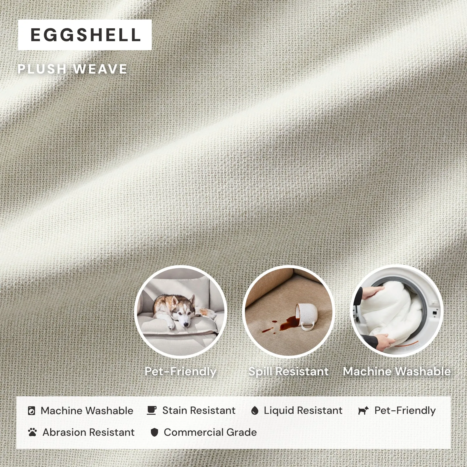 Modular Washable 6-Seater Open-Ends U-Sectional in Eggshell | Deluxe  Seat | Cloud Pillow