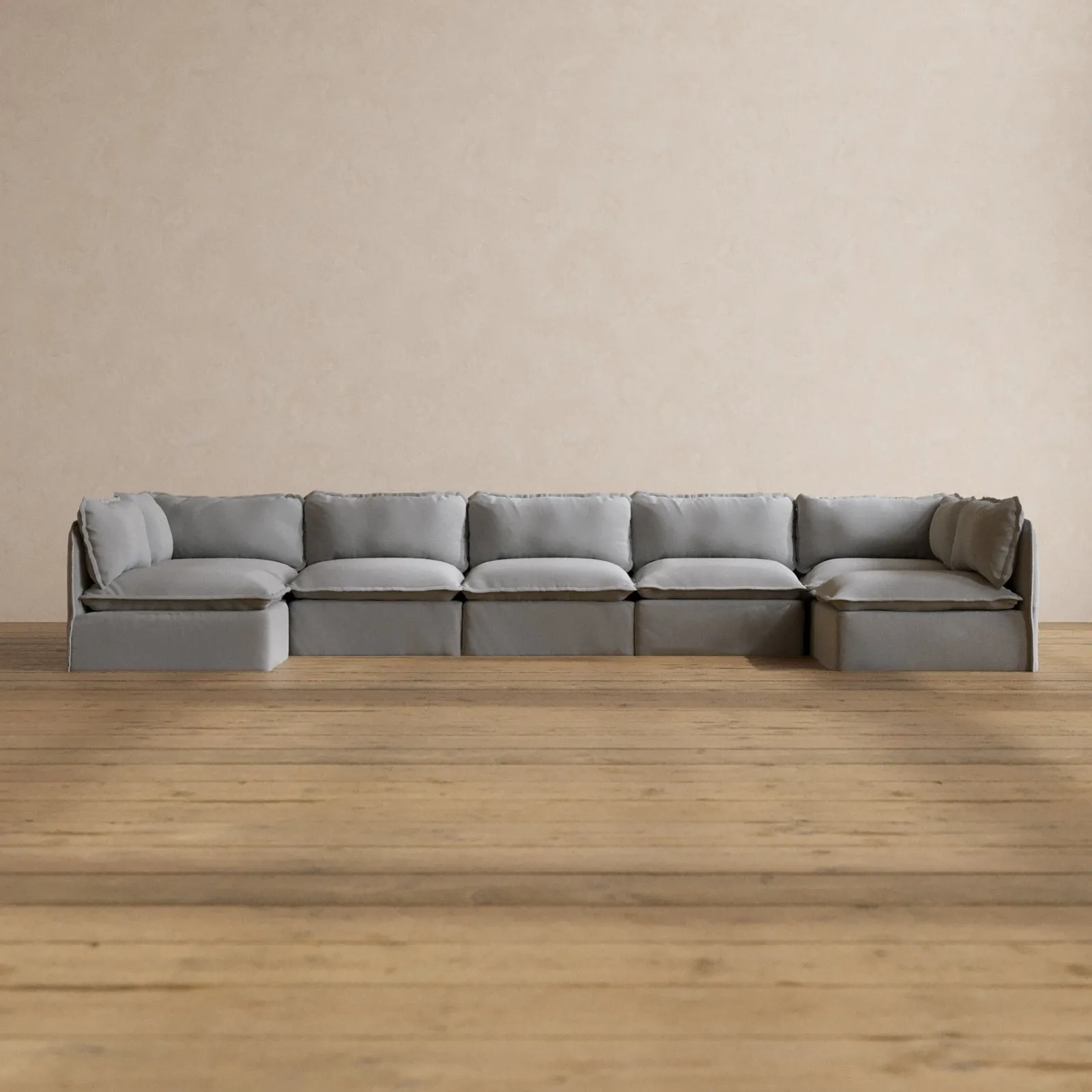 Modular Washable 7-Seater Open-Ends U-Sectional in Pumice | Memorix  Seat | Cloud Pillow